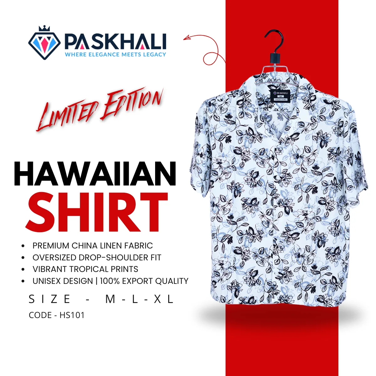 Paskhali Drop-Shoulder Hawaiian White-Blue Floral Shirt - PASKHALI
