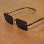 Wood-Texture Rimless Black Lens Sunglasses – By Paskhali