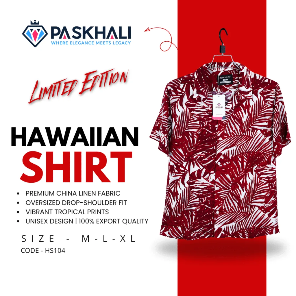 Paskhali Drop-Shoulder Hawaiian Maroon Leaf Shirt