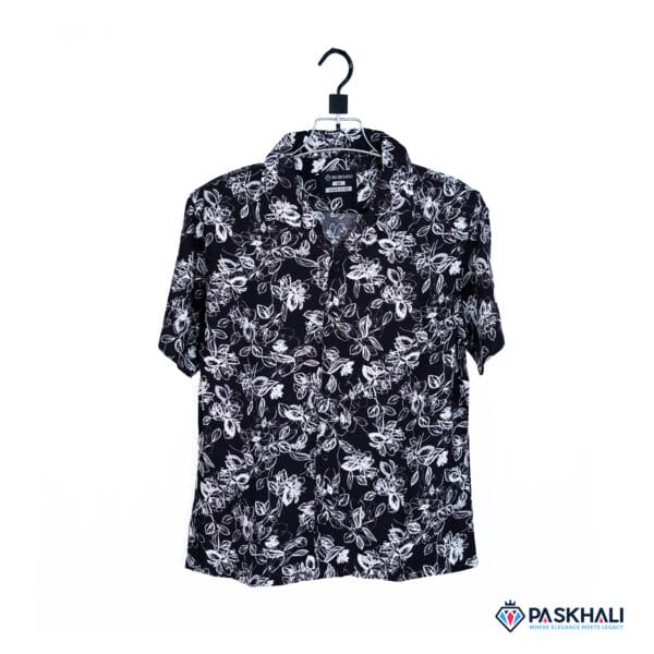 Paskhali Drop-Shoulder Hawaiian Black-White Floral Shirt