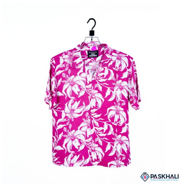 Paskhali Drop-Shoulder Hawaiian Magenta Big Flower Shirt
