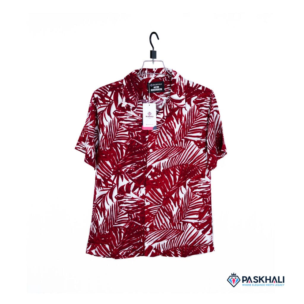 Paskhali Drop-Shoulder Hawaiian Maroon Leaf Shirt
