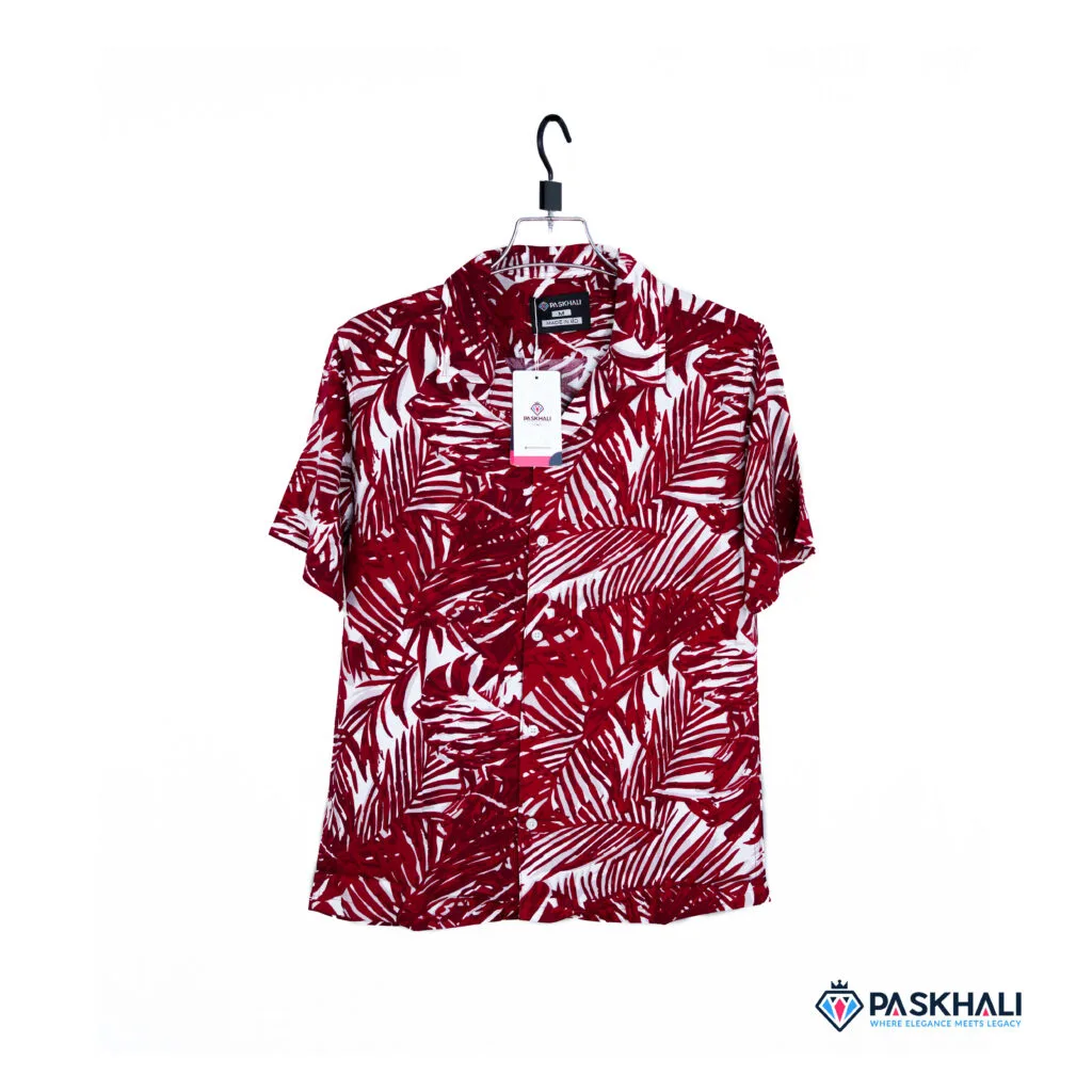 Paskhali Drop-Shoulder Hawaiian Maroon Leaf Shirt