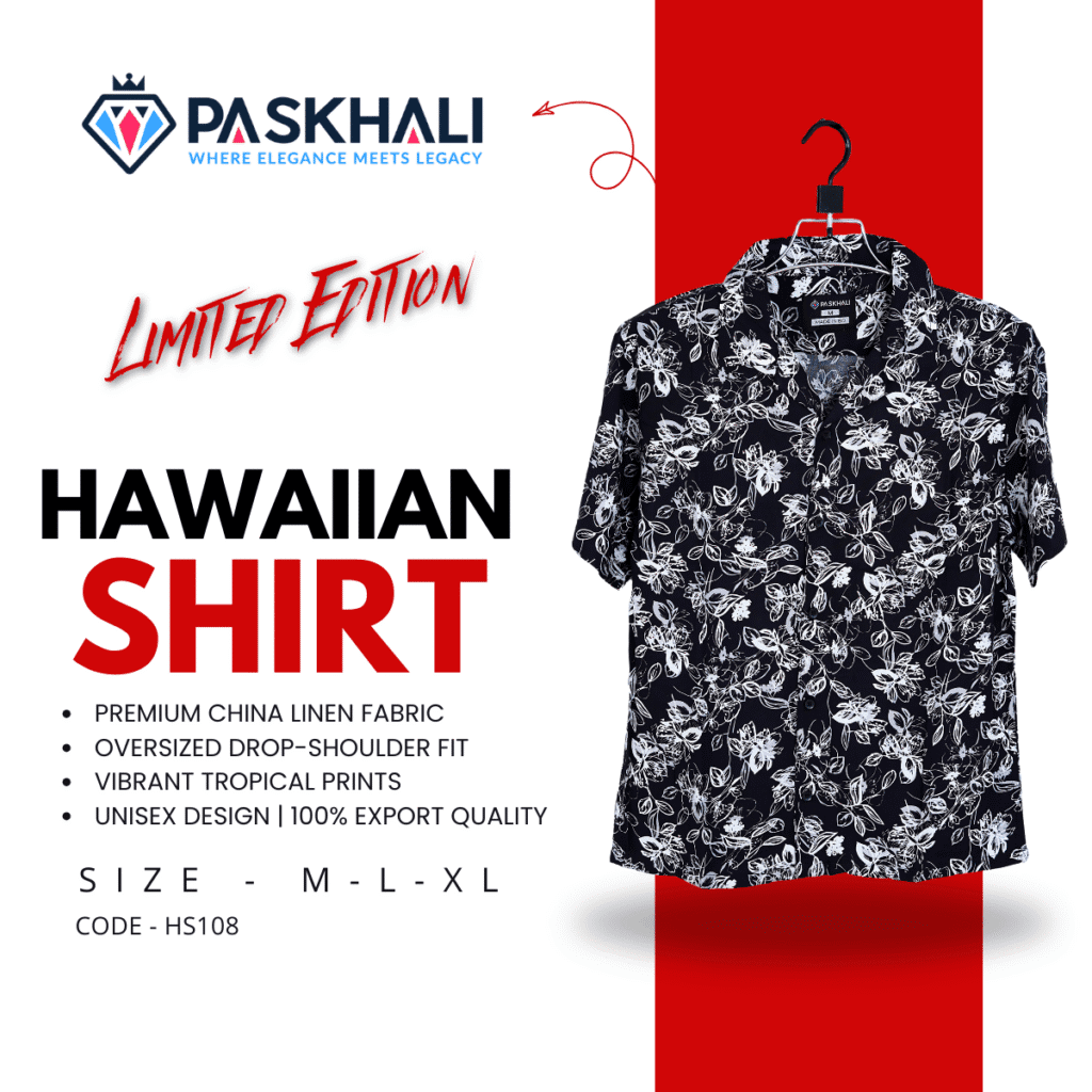 Paskhali Drop-Shoulder Hawaiian Black-White Floral Shirt