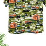 Paskhali Drop-Shoulder Hawaiian Green Car Print Shirt