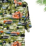Paskhali Drop-Shoulder Hawaiian Green Car Print Shirt