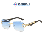 Viral Luxury Gold Panther Rimless Sunglass | Blue Gradient