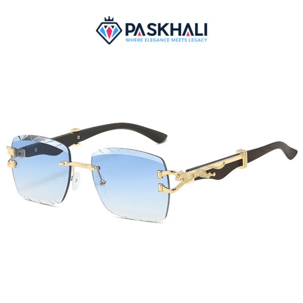 Viral Luxury Gold Panther Rimless Sunglass | Blue Gradient